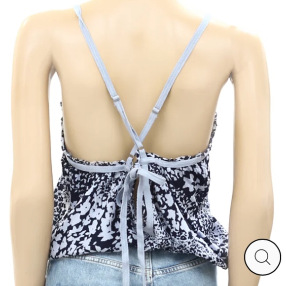 Free People Intimately Be Kind Bodysuit Top Crisscross Floral Flower Large Blu - Picture 4 of 5